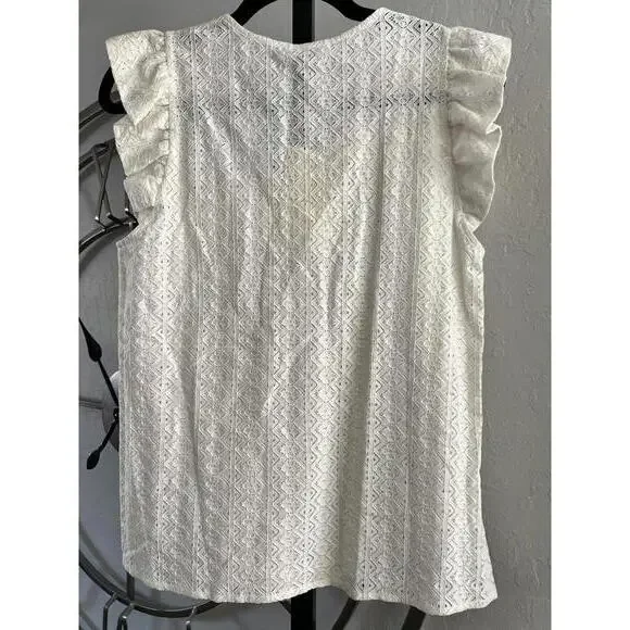 Anthropologie Pleione Women's White Lace Top with Ruffle Sleeves -  Small - Picture 2 of 5